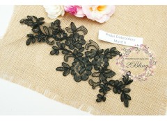 Bridal Lace Embroidery Motif 9, Black, 26x11 cm